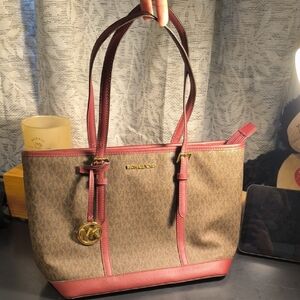 Michael Kors Burgundy and Brown Tote Bag
